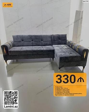 kreditle kunc divanlar: Künc divan – Kod: 2194 - Ölçülər: 260 × 160 sm - Mexanizm: Açılan — 1