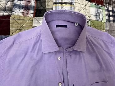 cinsi: Bənövşəyi rəngdə klassik kişi köynəyi - Model: uzunqol, düyməli ön — 6