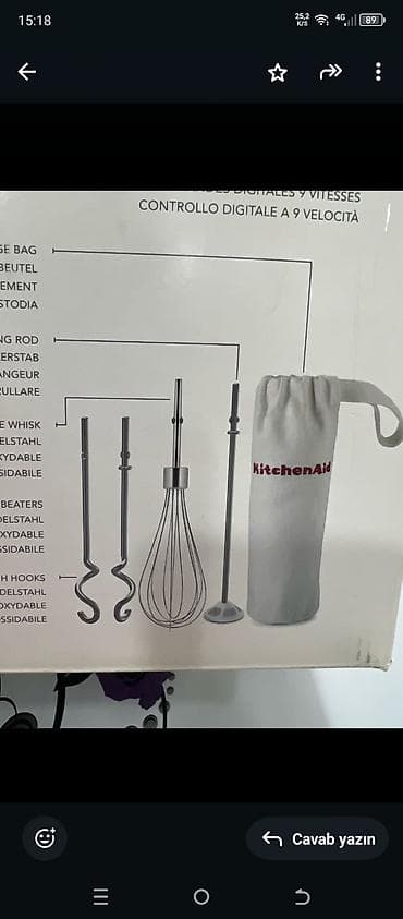 əl utusu: KitchenAid 9 Speed Hand Mixer – əl mikseri Xüsusiyyətlər: - 9 sürət — 3