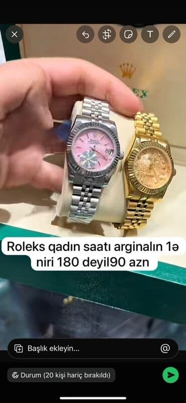 curren saatlari: Qol saatı, Rolex, rəng - Çəhrayı — 1