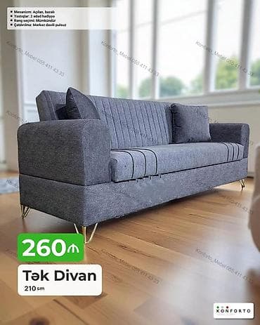 Tək divan – 210 sm - Qiymət: 260 ₼ (şəkildə göstərilib) - Mexanizm — 1