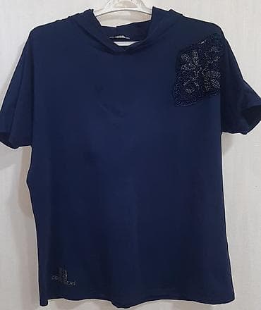 guzdək daşı: Qadın üst geyimləri 1) Qaranavi rəngli qısaqoll hoodie bluz - Brend — 1