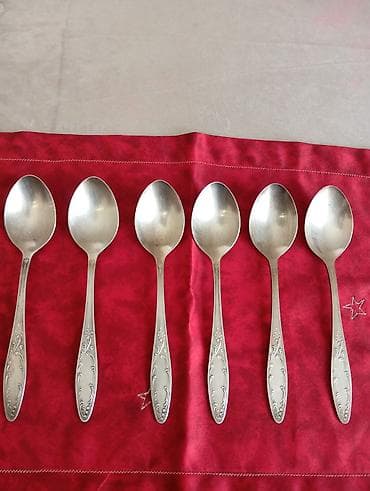 sazan yemi: Gümüşü rəngli yemək qaşıqları dəsti - 5 ədəd klassik dizaynlı yemək — 5