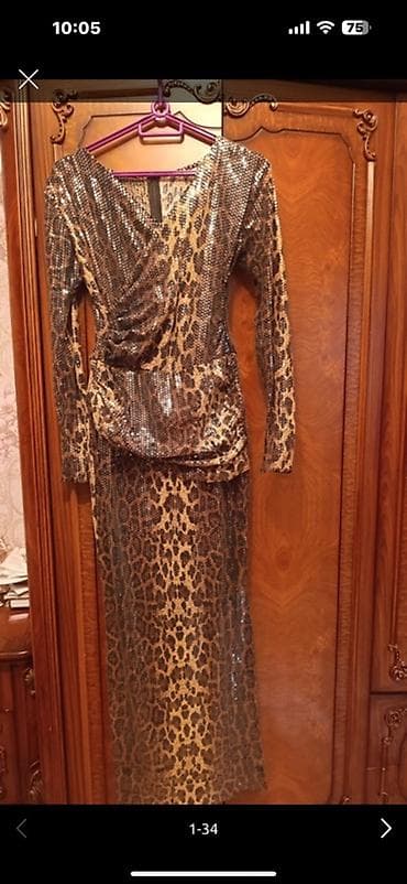 gecə paltari: Qadın gecə geyimi – leopard naxışlı, payetli - Model: Uzun, bədənə — 1