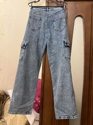 dg şalvar: Geniş kəsimli cargo cins şalvar - Rəng: açıq mavi, yuyulmuş effektli — 3