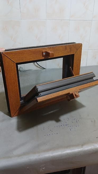 taxda palled: Plastik (PVC) kiçik pəncərə – taxta teksturası (qoz rəngi) - Ölçü — 2