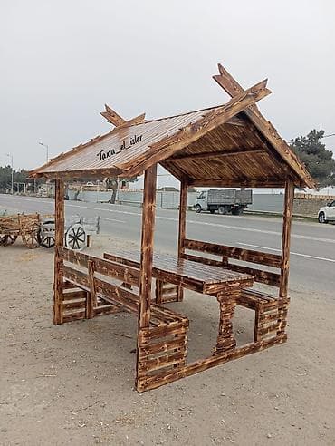 bağ evleri kiraye: Dördbucaq masa, Açılmayan, Skameykalar ilə, Taxta — 3