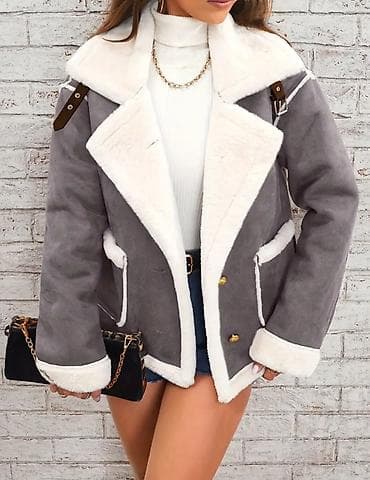 1 düyməsi qirilibQadınlar üçün süni xəzli qışlıq jaket - Rəng: tünd