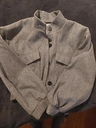 Qadın üst geyimləri dəsti 1) Boz qısa jaket - Yüksək boğazlı/stend