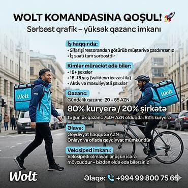 Piyada kuryer tələb olunur, 18-29 yaş, Təcrübəsiz, Gündəlik ödəniş