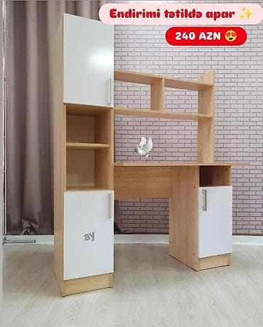 Tələbə və ofis üçün çoxfunksiyalı iş masası - Rəng: açıq ağac