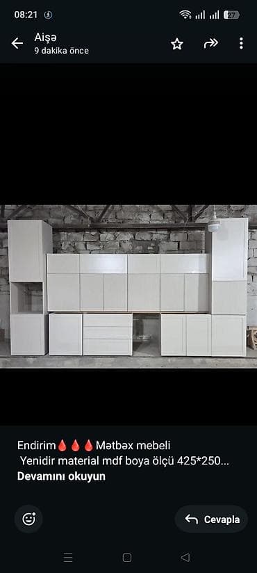 Endirim🩸🩸🩸Mətbəx mebeli Yenidir material mdf boya ölçü 425*250