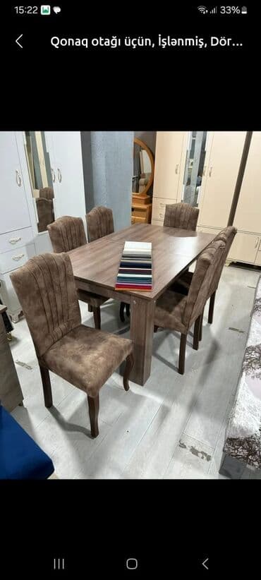 metbex stollari ve stullari: Qonaq otağı üçün, Açılmayan, Dördbucaq masa, 6 stul — 1