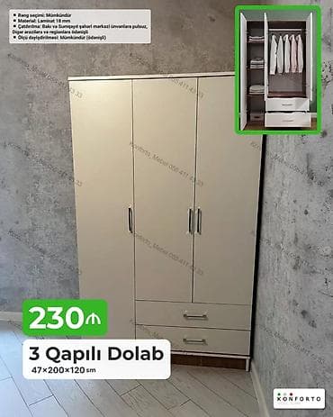 skafi: 3 qapılı dolab, yataq otağı, dəhliz və ya qonaq otağında səliqəli — 1