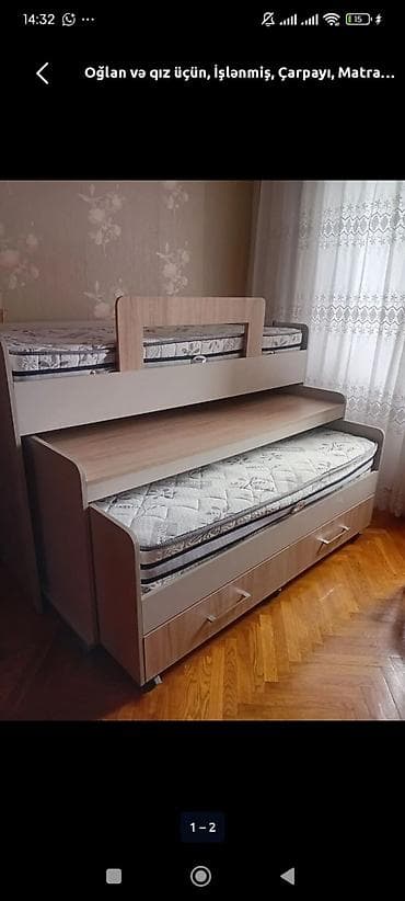 matras islenmis: Oğlan və qız üçün, İşlənmiş, Çarpayı, Matras ilə, Siyirməli, Laminat — 1