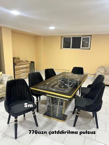 Qonaq otağı üçün, Yeni, Açılmayan, Dördbucaq masa, 6 stul