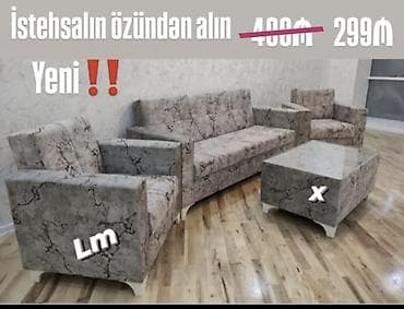 sisme divan: Qonaq otağı dəstı – divan, 2 kreslo və jurnal masası - Üslub: mərmər — 1