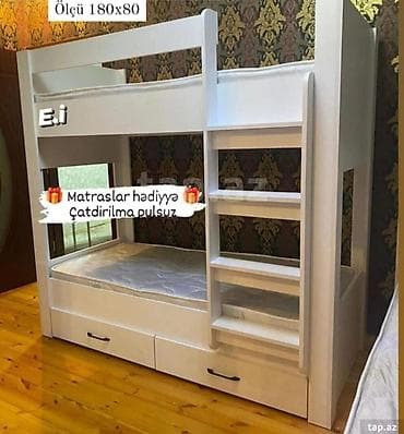İki mərtəbəli uşaq çarpayısı - Ölçü: 180x80 - Rəng: ağ - Kompakt