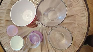 ps servis: Plastik və şüşə qablar dəsti - 2 ədəd şəffaf böyük salat/qəlyanaltı — 1