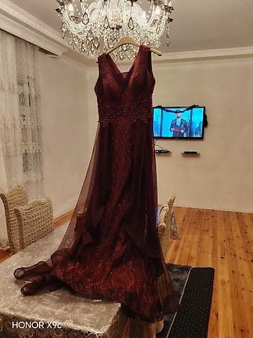 sarafan donlar: Şərab-bordo rəngli zərif ziyafət/libas - Yarıdarlanan parıltılı — 4
