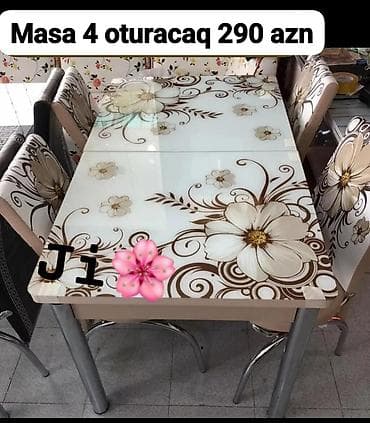 Mətbəx üçün, Yeni, Açılan, Dördbucaq masa, 4 stul