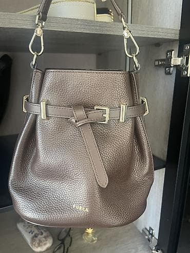 gucci sumka: Furla qadın çantası – şokolad reng, bucket/səbət tipli model. Hakiki — 2