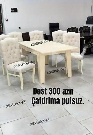 Qonaq otağı üçün, Yeni, Açılmayan, Dördbucaq masa, 6 stul