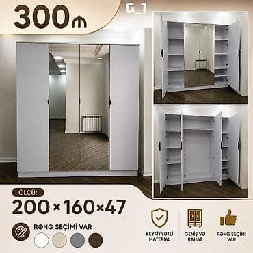 taxt satilir: G_1 modeli üç qapılı geyim dolabı - Ölçü: 200 × 160 × 47 sm - Ön — 1