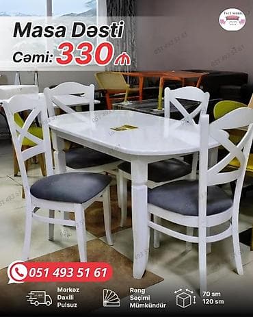 perla stul: Mətbəx üçün, Yeni, Açılmayan, Dördbucaq masa, 4 stul — 1