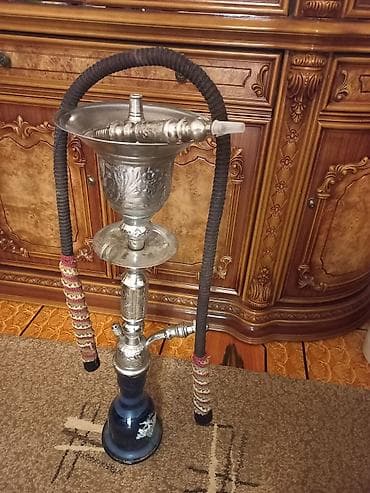 Nargilə – klassik dizaynlı, iki şlanqlı model - Korpus: gümüşü rəngli — 2