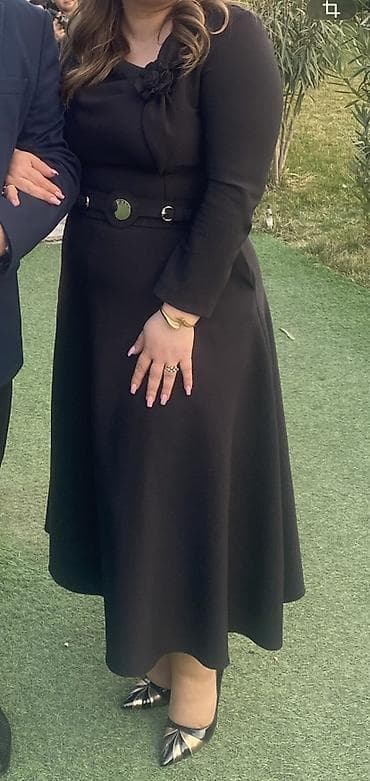 Qara rəngli zərif ziyafət/libas - Model: Uzun, A-kəsimli ətəkli — 1
