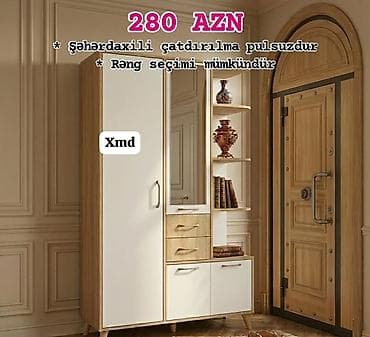 1 qapı, Güzgülü, Rəngli, Digər material, Açılan, Düz dolab