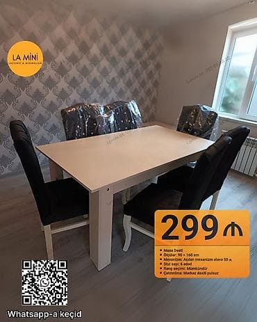 mat metbex mebelleri: Açılan, Dördbucaq masa, 6 stul — 1