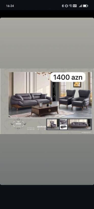 stul dəsti: Yeni, Divan, 2 kreslo, Bazalı, Açılan — 6