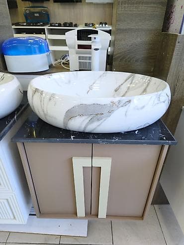 sutular: Mərmər naxışlı masaüstü lavabo və vanna otağı dolabı dəsti - Üst — 1