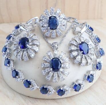 Qiymətli daşlar: Dəstə daxildir: Üzük, Sırğa, Sep, Gümüş, 925 Əyar — 1