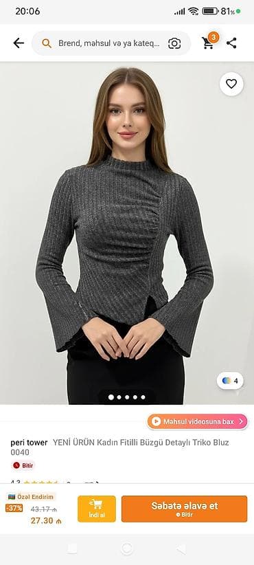 Peri tower – Yeni Ürün Kadın Fitilli Büzgü Detaylı Triko Bluz 0040