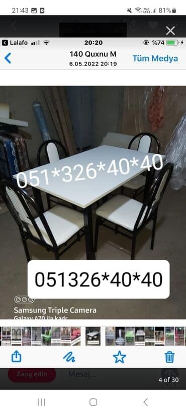 Masa və oturacaq dəstləri: Qonaq otağı üçün, Yeni, Dördbucaq masa, 4 stul — 16