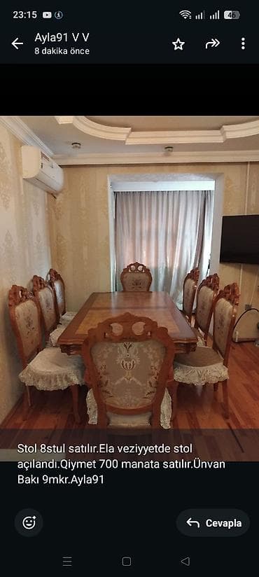 Stol 8stul satılır.Ela veziyyetde stol açılandı.Qiymet 700 manata lalafo.az -da Stol 8stul satılır.Ela veziyyetde stol açılandı.Qiymet 700 manata