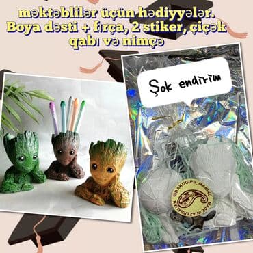 uşaq makyaj seti: Məktəblilər üçün hədiyyələr. Boya dəsti + fırça, 2 stiker, çiçək qabı — 2