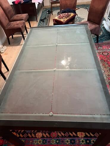 Masa və oturacaq dəstləri: Qonaq otağı üçün, İşlənmiş, Açılmayan, Dördbucaq masa, 6 stul — 5