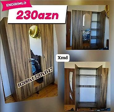 bal: Üç qapılı paltar şkafı – endirimlə 230 AZN. - Material: ağac naxışlı — 1