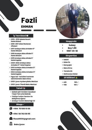 iş elanları 2022 xirdalan: Salam . 2017 ci ilden beri Antalya Turuzim uzre oxumusam diplom — 1