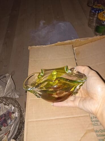 paylama konfet: Üçrəng keçidli dekorativ şüşə qab - Material: qalın, əl işi şüşə - — 1