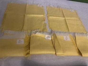 Məişət məhsulları: Məhsul: Sarı kənar püsküllü kətan salfetlər dəsti Qədimi yeni 6 ədəd — 3