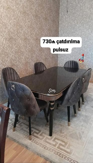 Qonaq otağı üçün, Yeni, Açılmayan, Dördbucaq masa, 6 stul