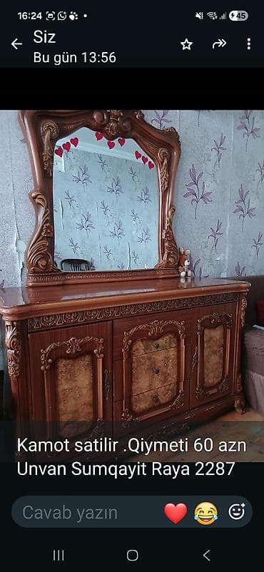 komot: Klassik üslublu kamod güzgü ilə birlikdə. - Material: taxta əsaslı — 1
