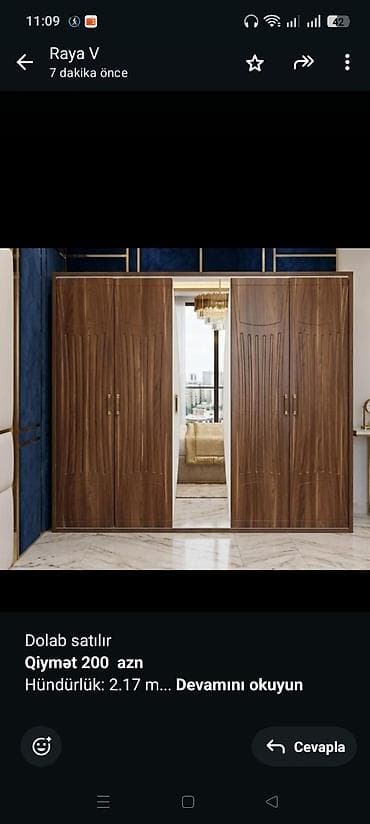 raya: Dolab satılır *Qiymət 200 azn* Hündürlük: 2.17 m Eni: 2.33 m — 1