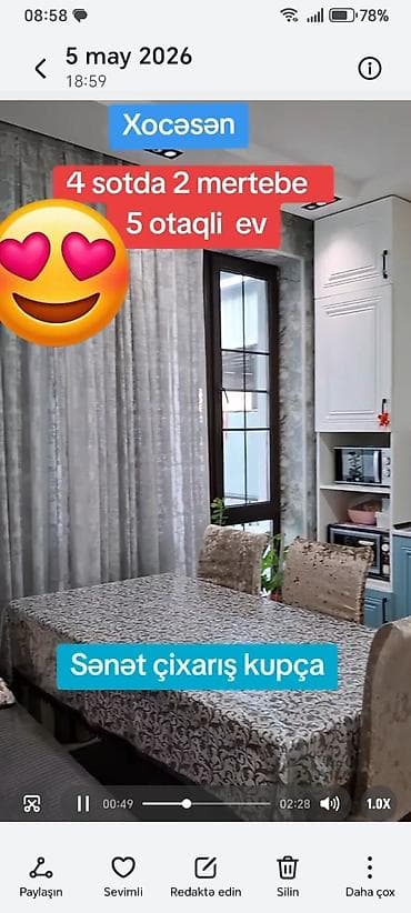 50 m2 ofislər: Xocəsən – 4 sot torpaq sahəsində 2 mərtəbəli, 5 otaqlı ev. - Geniş — 9