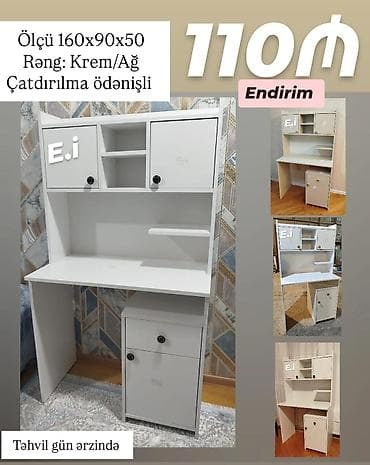 Kompyuter/iş masası – rəng: krem/ağ. Ölçü: 160×90×50 sm. - Üst